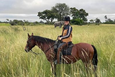 Sarah Dukti on the trail in the Okavango Delta.